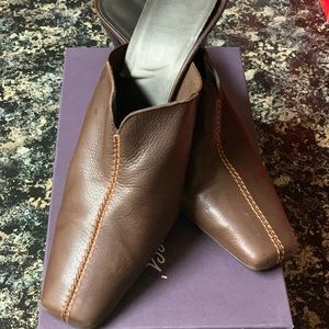 Sesto Meucci Chocolate Brown Calfskin Mules